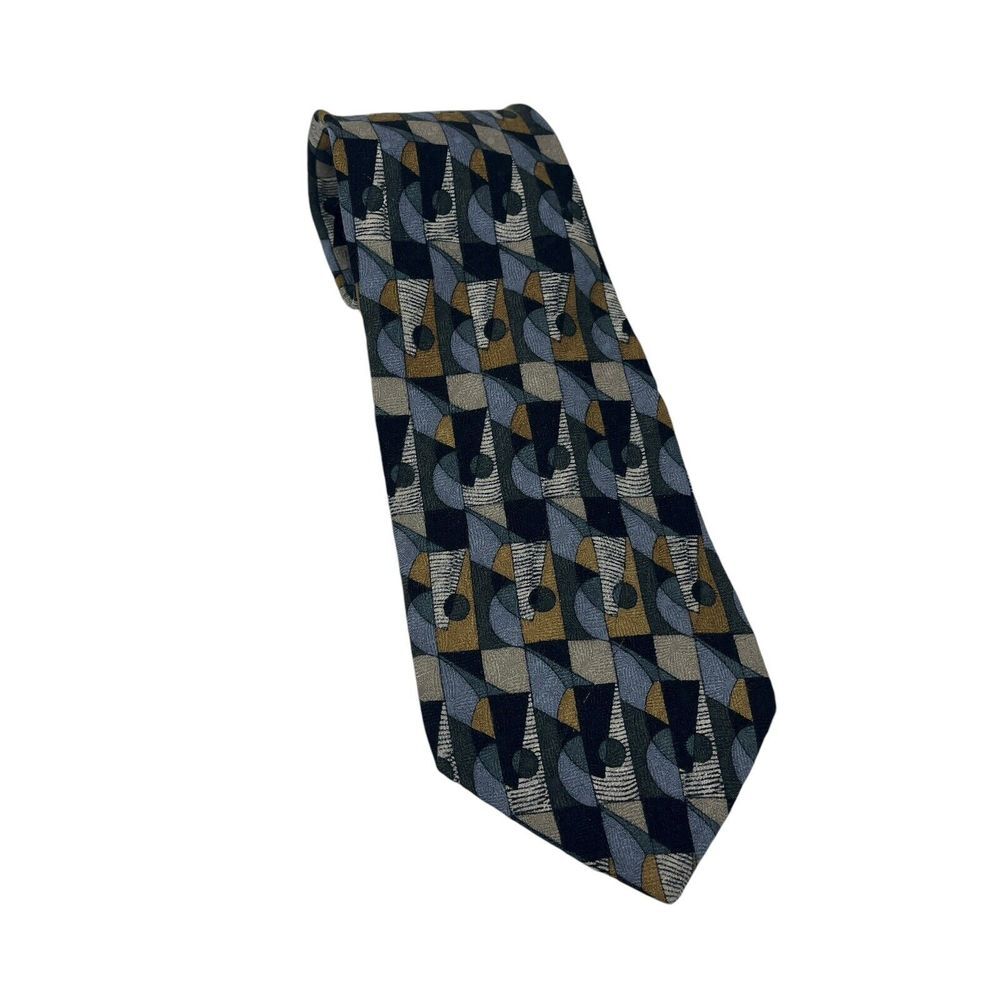 Rooster New Traditions Men's Vintage Blue Neck Tie Geometric Made USA 58"x‎ 3.5"